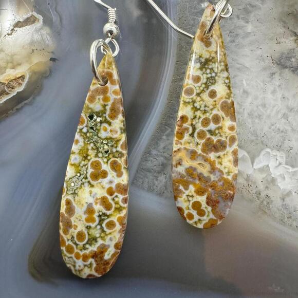 Sterling Silver Teardrop River Jasper Slab Dangle Earrings For Women #197 - Picture 5 of 10